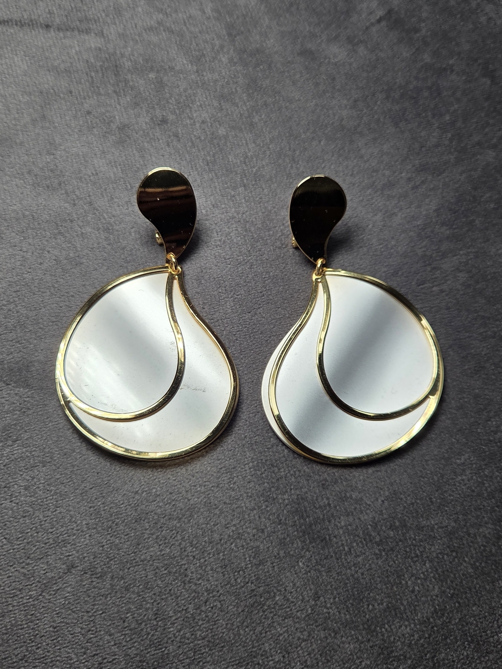 14K Yellow Gold Plated Trim White Teardrop Drop Earrings